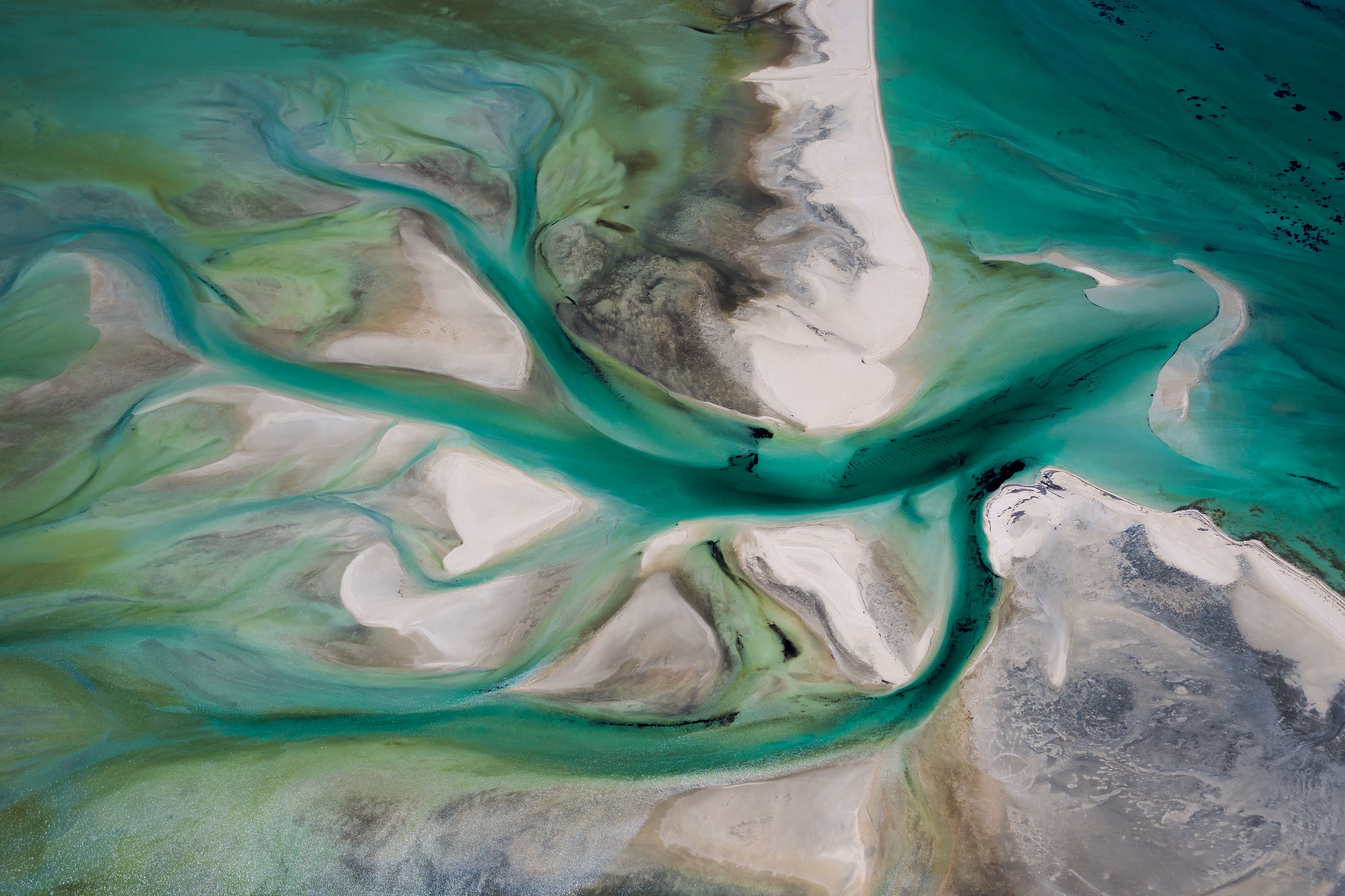 Aerial image of Shark Bay, WA vivid blues and greens