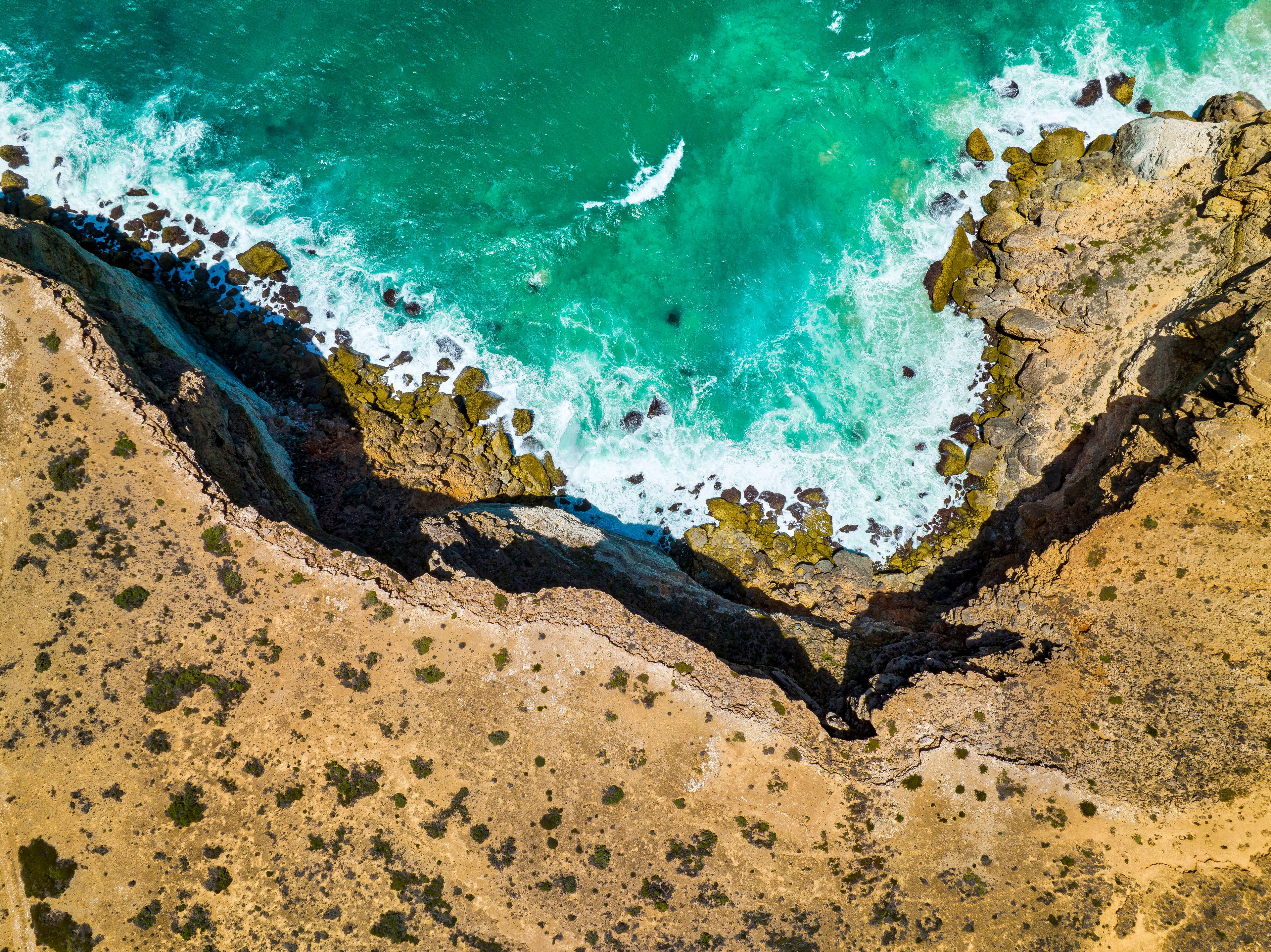 Aerial view of the Great Australian Bight on the Nullabor Plain.
