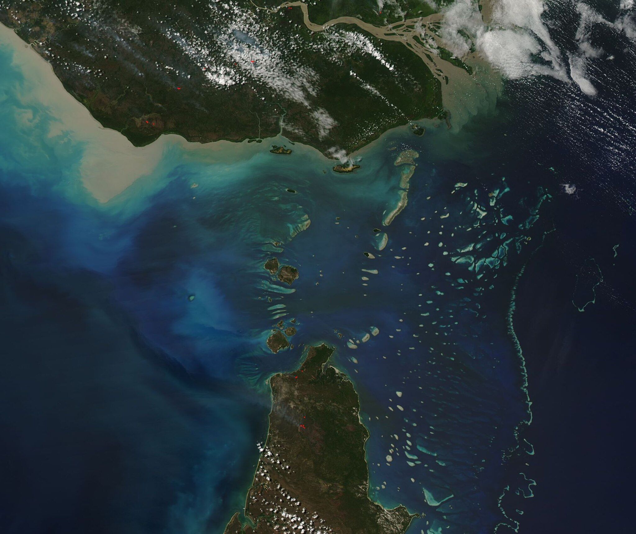 Torres Strait (MODIS 2018-08-23). Author: MODIS Land Rapid Response Team, NASA GSFC; Source: Wikimedia Commons. Used under licence: Public Domain