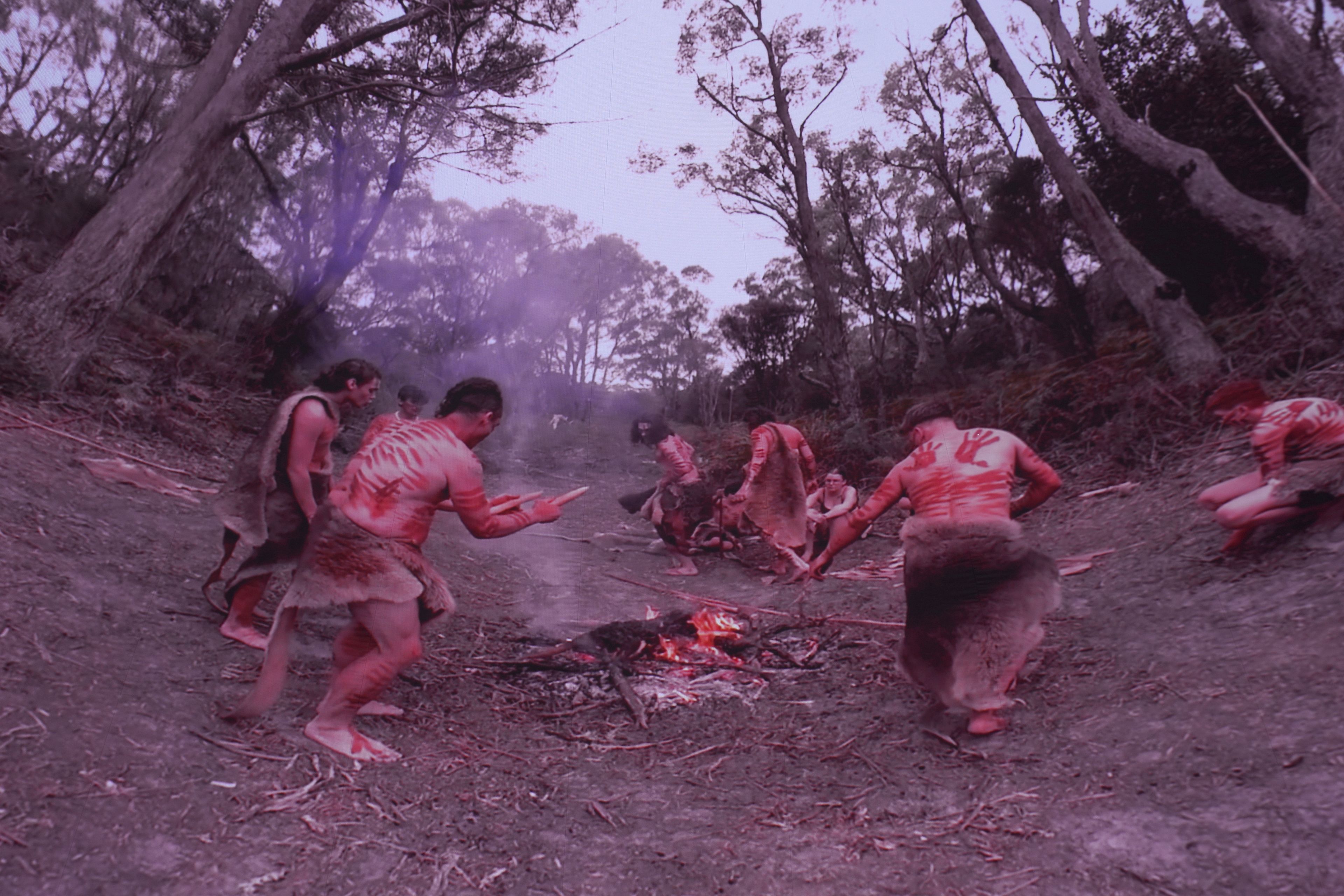 Dancing around the fire. Source: Still from takila milaythina-ti by Dave mangenner Gough and Darryl Rogers. Used with Permission.