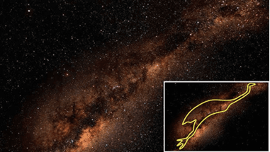 The Celestial Emu seen in the dark bands of the Milky Way. Image: Ray Norris, Barnaby Norris.