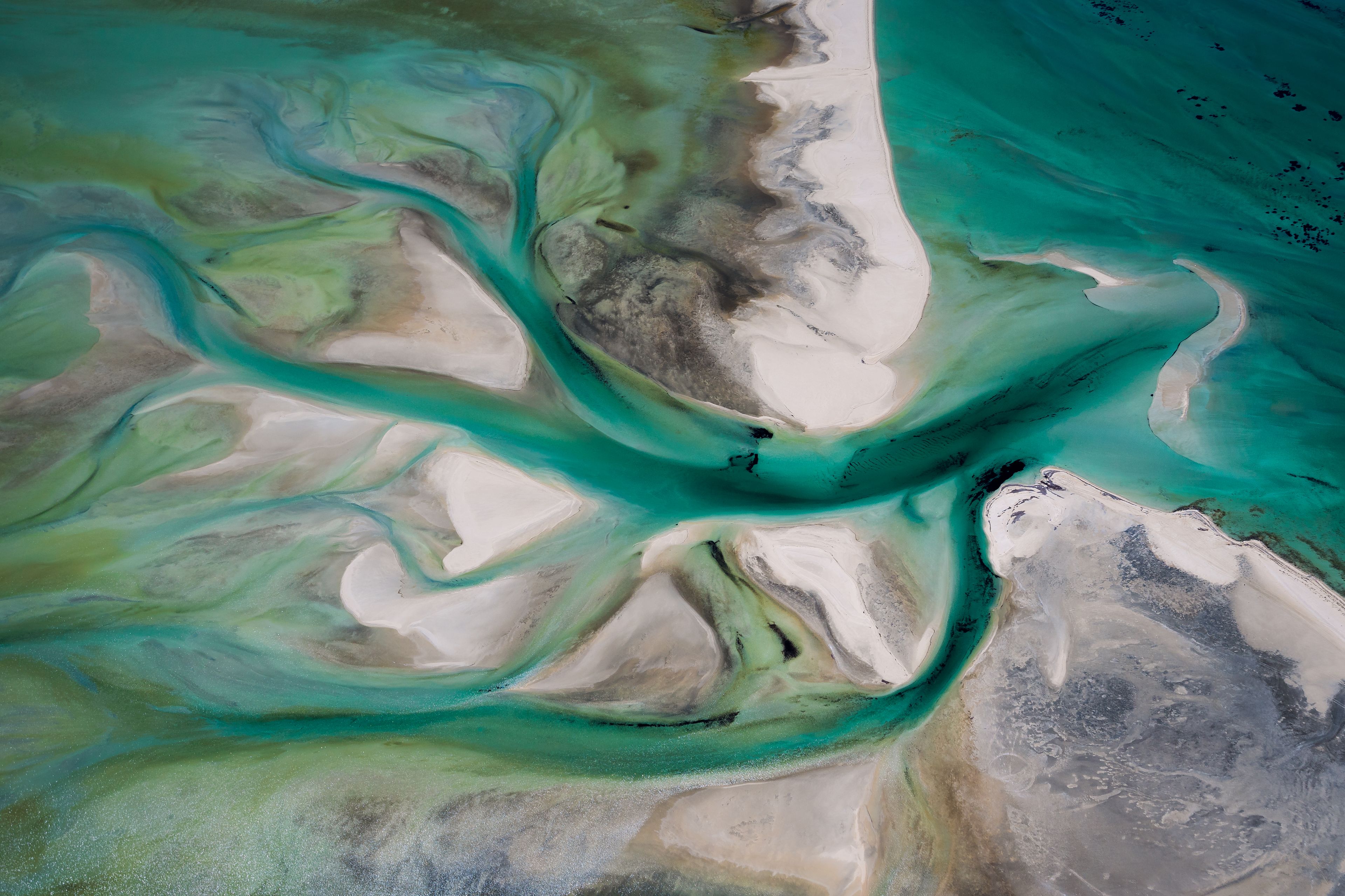 Flying over Shark Bay, Western Australia Getty Images Aerial image of Shark Bay, WA vivid blues and greens