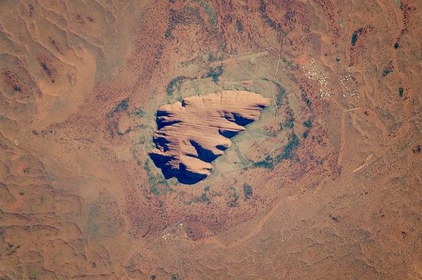 Uluru from Above. NASA/JSC Gateway to Astronaut Photography of Earth. Wikimedia Commons. Public Domain. Uluru from Above